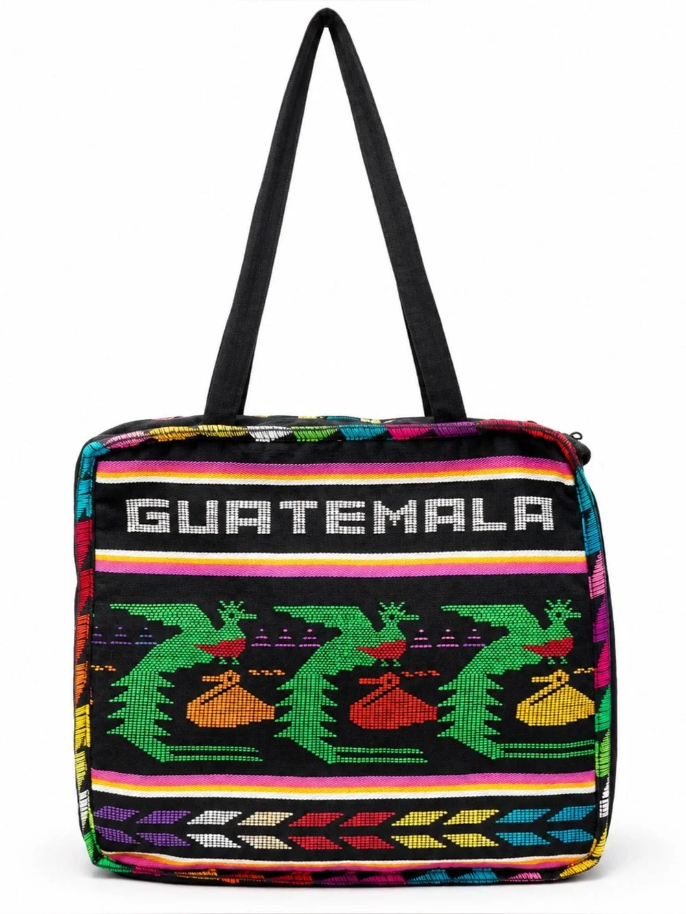 Vintage Guatemala Woven Tote Bag Padded Boho Artisan Festival Shoulder Bag